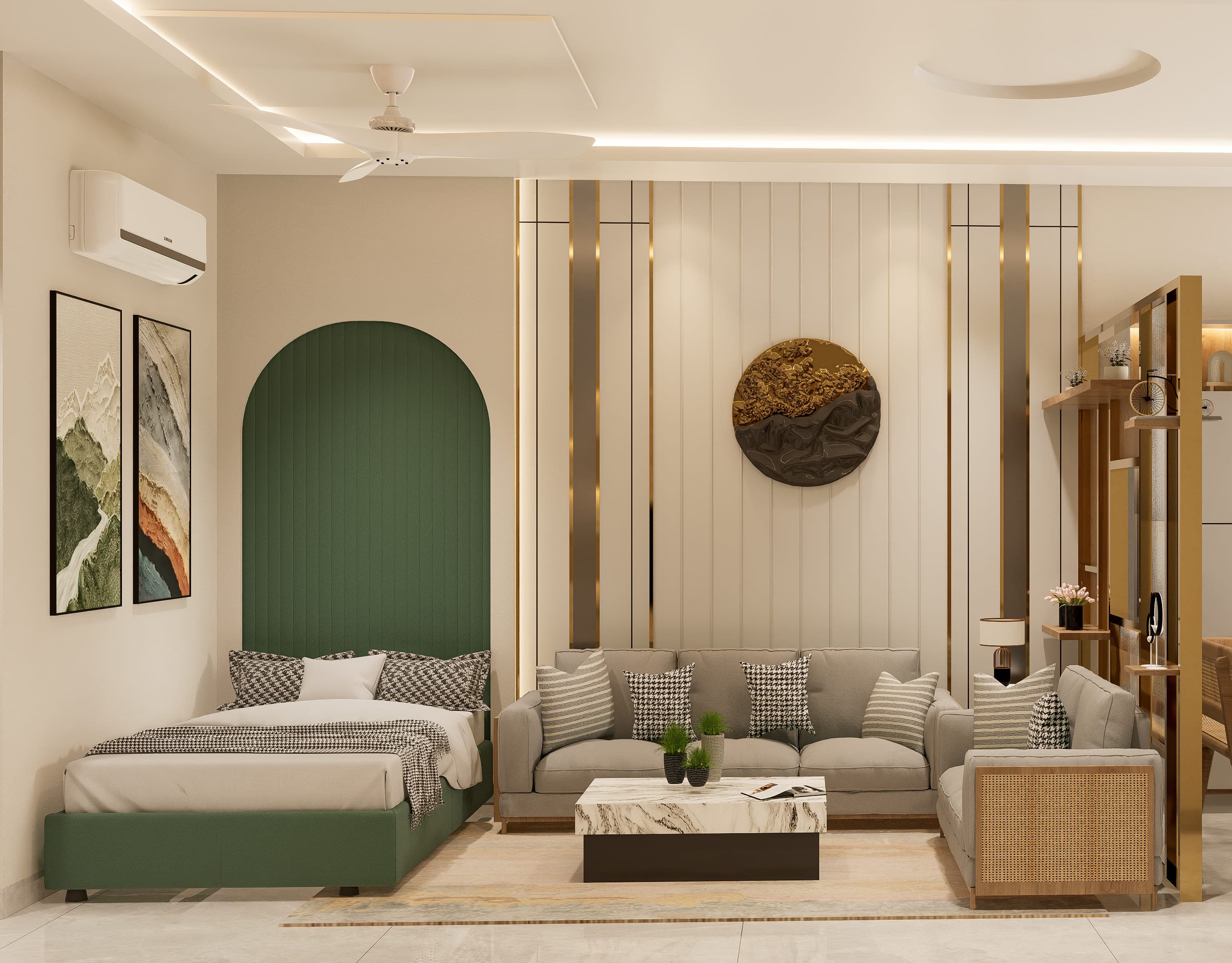 Wooden hues with vibrant accents